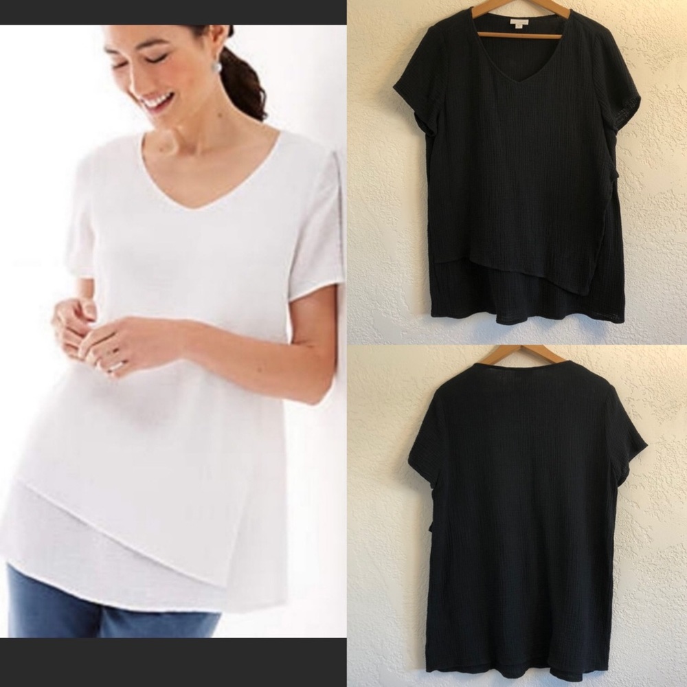 J. Jill Pure Jill 100 Cotton Gauze Black Tunic Top S… Gem